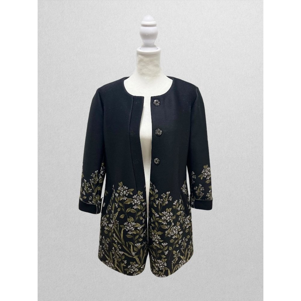Alfani Black Floral Button-Up Jacket